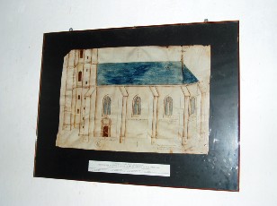 Plan de l'�glise dessin� � la plume sur parchemin, architect Michel de Chamb�ry 1558